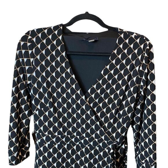 Tommy Hilfiger Wm’s Sz 4 Jersey White All Over Diamond Side Tie Faux Wrap Dress - Picture 3 of 8